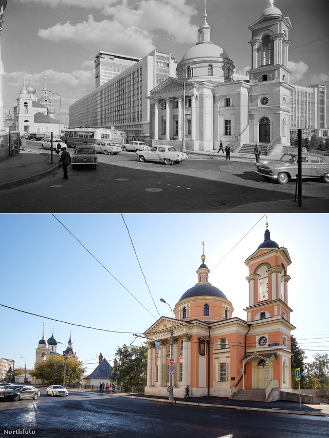 A szent Barbara templom a Varvarka utcában fekszik, vagyis áll. Így nézett ki 1968-ban, és most. 
                        A templom 1514-ben épült, egy olasz építész tervei nyomán. Eddigi élete során számos átalakításon esett át, a szovjet időszakban raktárként funkcionált, majd később irodaépületként. 1980-ban történelmi és kulturális emlékhellyé nyilvánították, de egészen 1991-ig kellett várni, míg az egyház visszakapta. 
                        