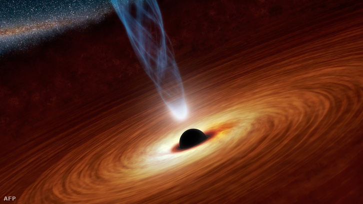 Illusztráció egy fekete lyuk lehetséges kinézetéről.