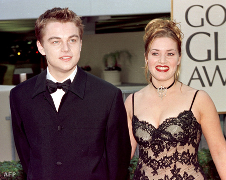 1998. január 18. - Leonadro DiCaprio és Kate Winslet a Golden Globe-kiosztón, nem sokkal a Titanic 1997 végi premierje után