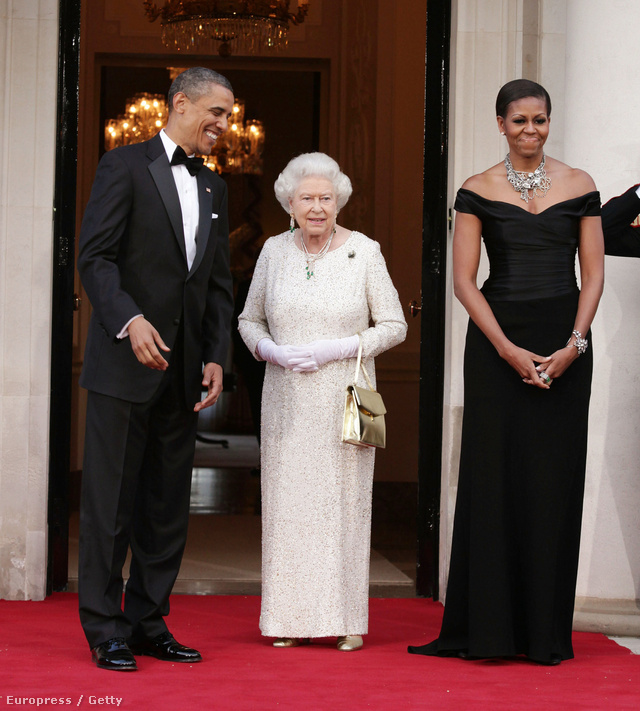 Erzsébet királynéval és Barack Obamával 2011 májusában.