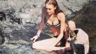 Lindsay Lohan bikiniben, kutyával tengerezett