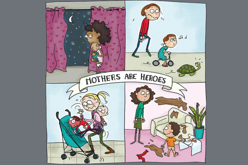 Az anyák hősök: vicces rajzokon a mindennapok szeretetteljes terhei 