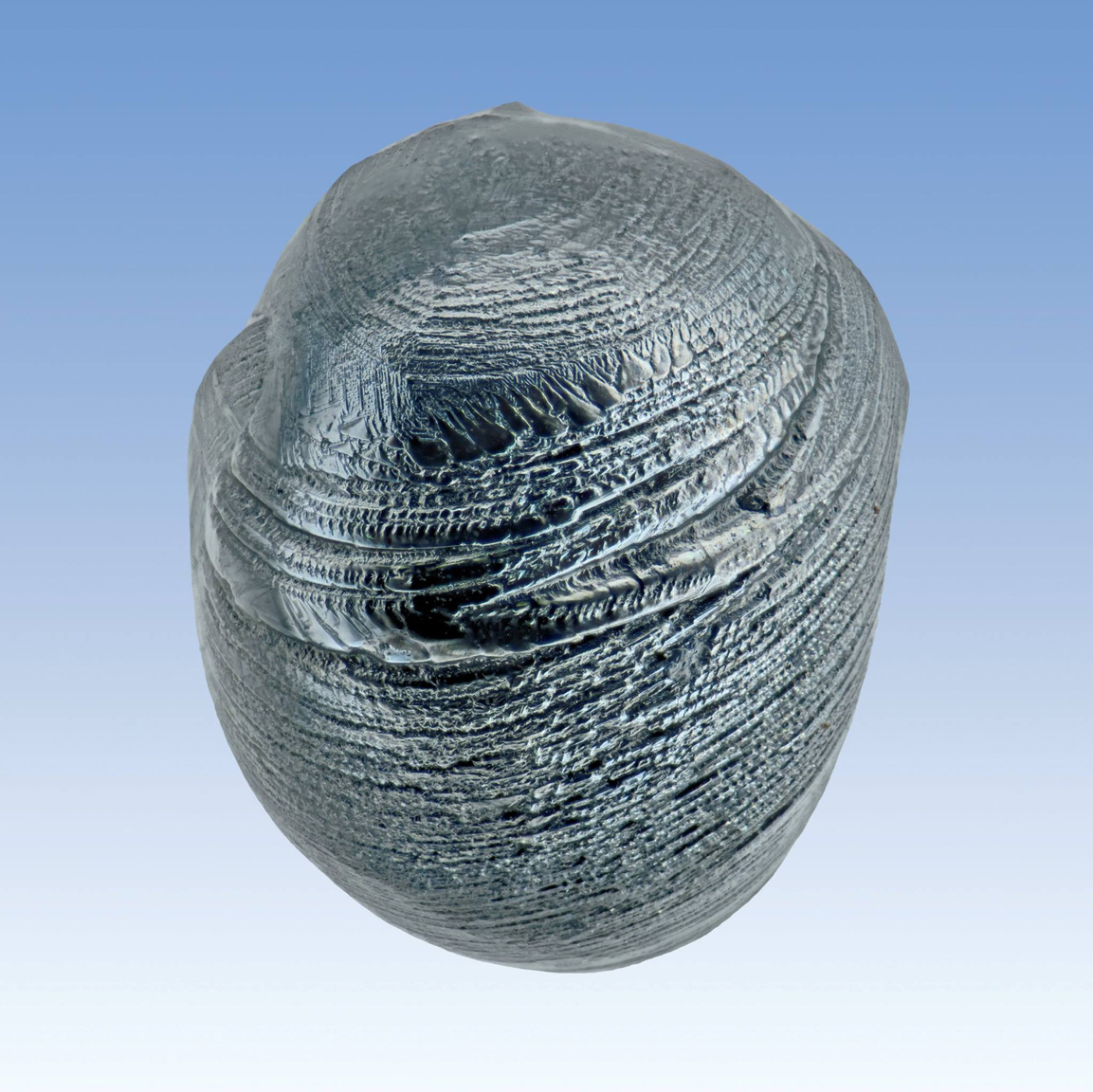 Relatíve nagy, 0,6 mm-es, “csíkosra sült” olivin mikrometeorit.