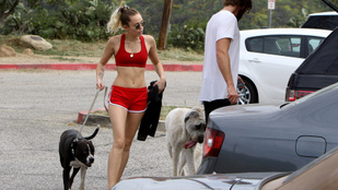 Miley Cyrus különféle emberekkel sétáltat kutyát, és közben nagyon szexi