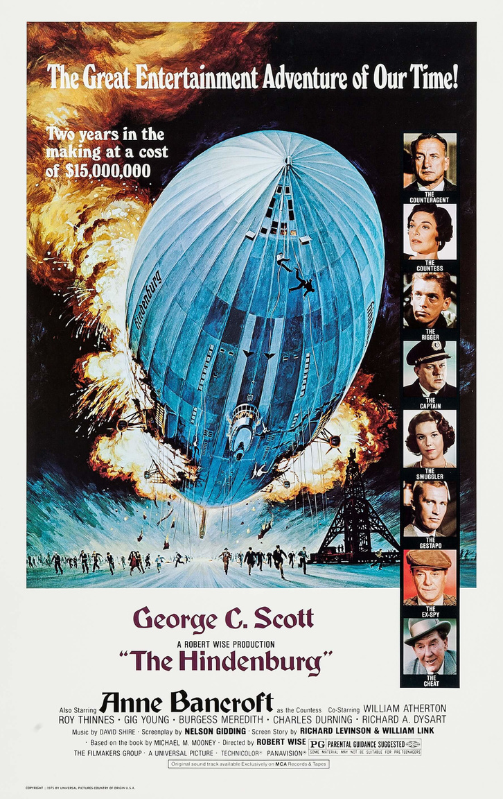 A Hindenburg tragédiáját feldolgozó 1975-ös hollywoodi film plakátja.