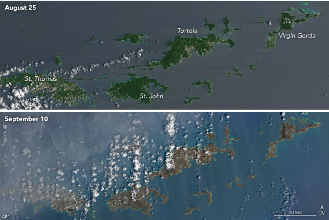 A vihar pusztítása az űrből is látható: az Irma  útjába eső szigetek zöld színe a műholdas fotókon barnára váltott. A változásnak a NASA szerint két oke lehet: egyrészt a vihar teljesen letarolta a növényzetet, és láthatóvá vált a barna talaj, másrészt a szél által szállított só letapad a megmaradt növényzeten, tovább színezve a képet. 