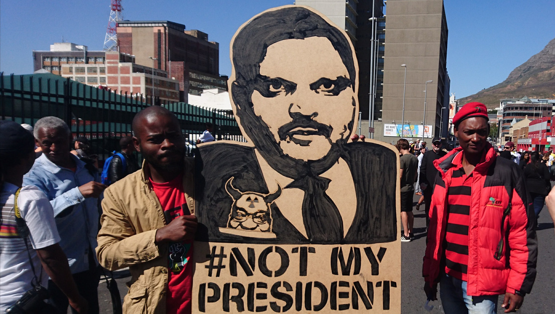 Atul Gupta protest banner - Cape Town Zuma must fall