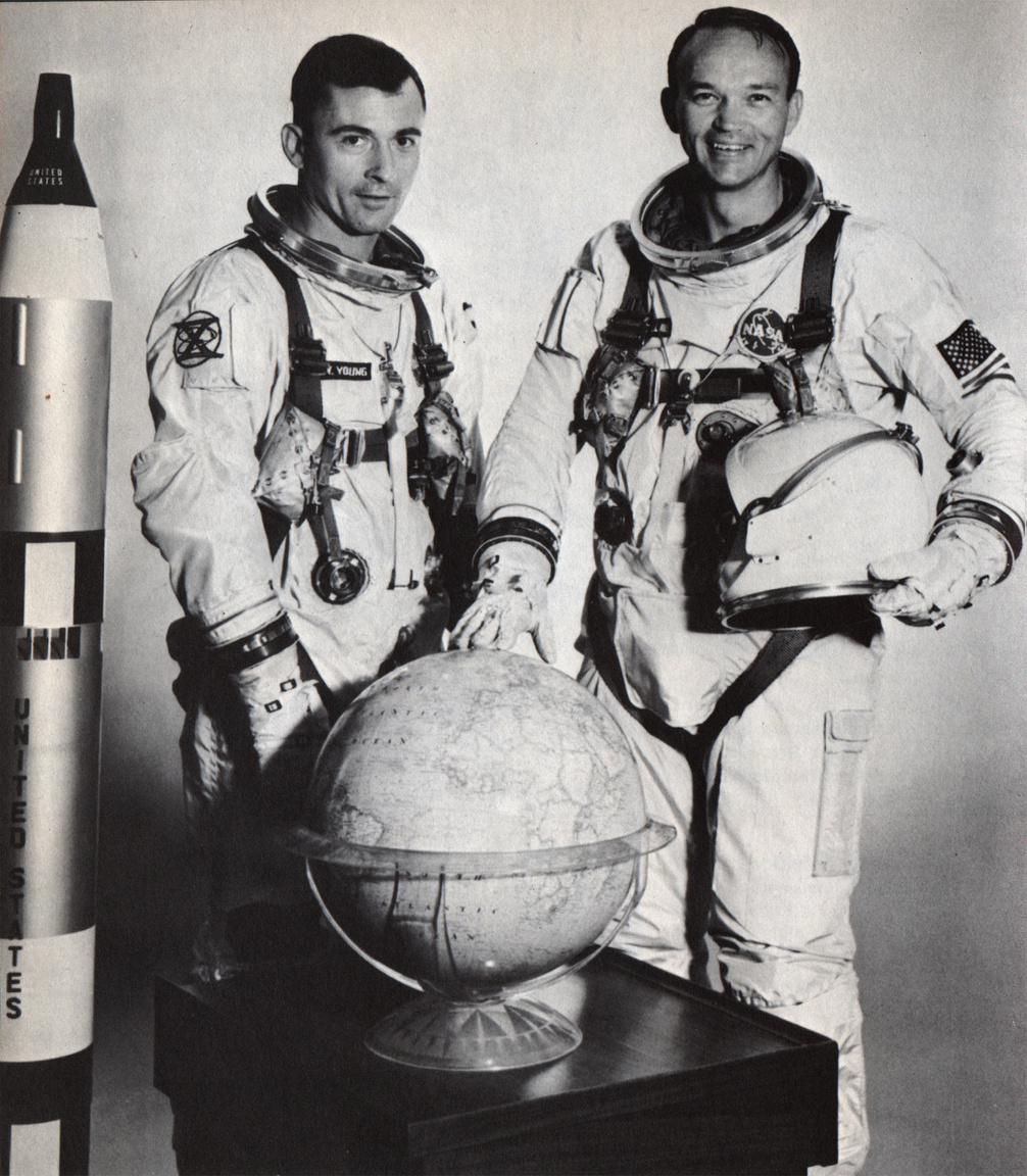 Gemini-10: John Young és Michael Collins (később az Apollo-11 parancsnoki moduljának pilótája) küldetés előtti közös fotója.