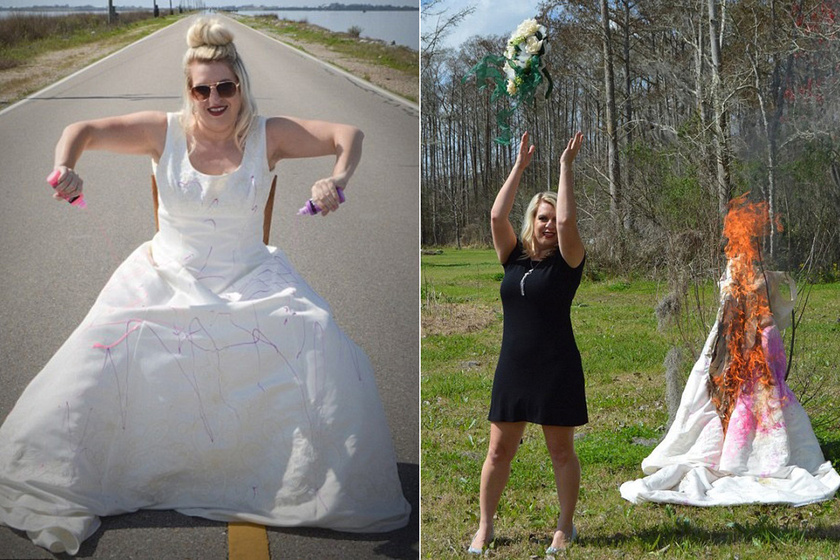 A menyasszonyi ruhája bánta a nő válását: befestette, felgyújtotta, és az egészet végigfotóztatta