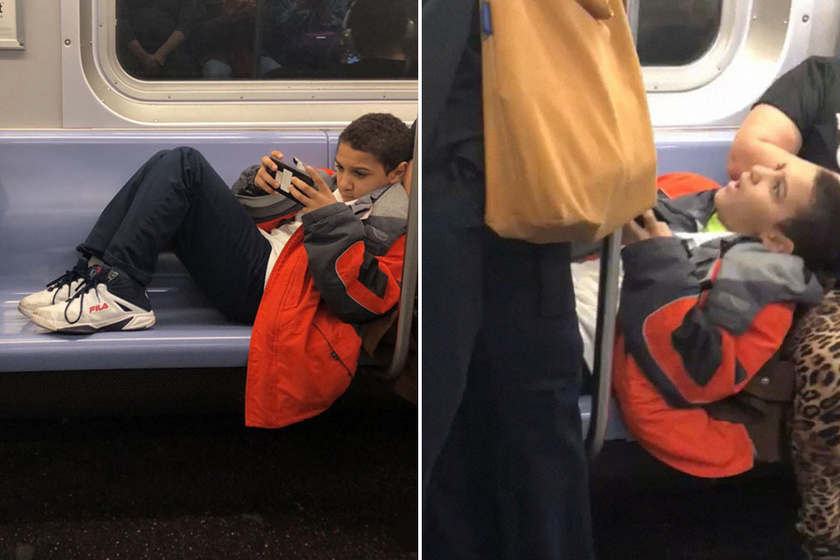 Alaposan megleckéztették a gyereket, aki 3 ülőhelyet foglalt el a metrón