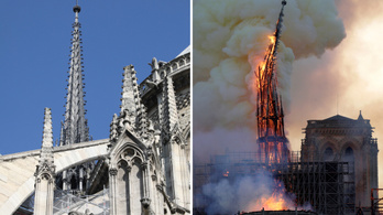 Videón a Notre-Dame huszártornyának a ledőlése