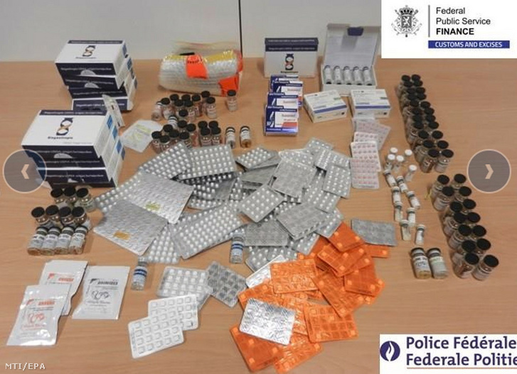 Az Európai Unió rendőrségi együttműködést koordináló ügynöksége, az Europol 2019. július 9-én közreadott felvétele lefoglalt teljesítményfokozókról és hamisított gyógyszerekről Belgiumban