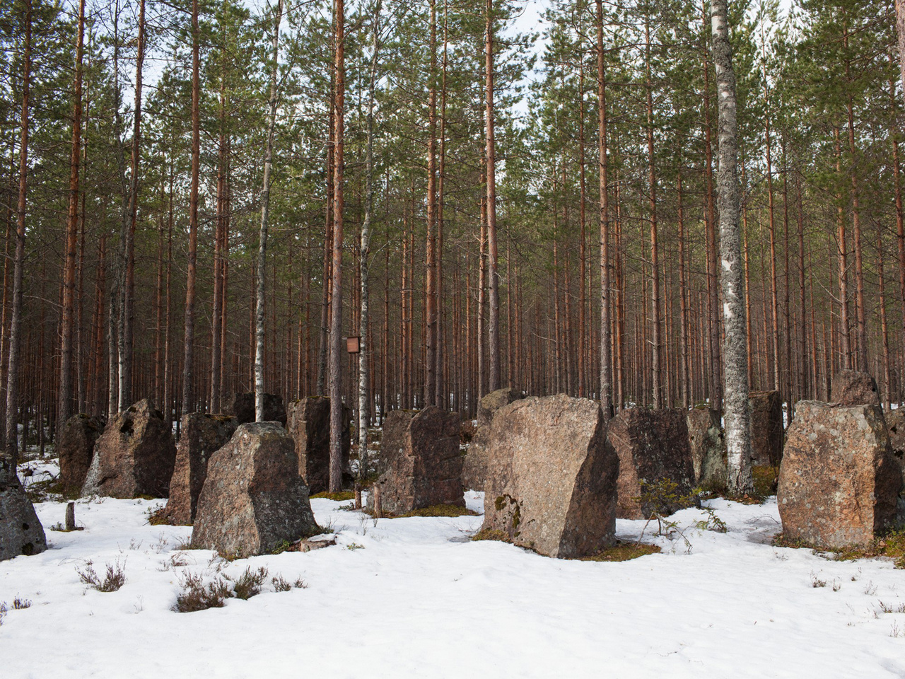 A Salpa-vonal Finnországban, 2017-ben. A fák közé is beékelődő óriási, 3-4 tonnás kőtömböket 1940-41-ben, a II. világháború alatt állította fel egy 225 km hosszan elnyújtott védelmi vonalnak Finnország. A 350 ezer kőből álló Salpa-vonal célja az volt, hogy megvédje a határt a szovjet harckocsik esetleges inváziójától. A létrehozásához 70 ezer katona munkájára volt szükség.