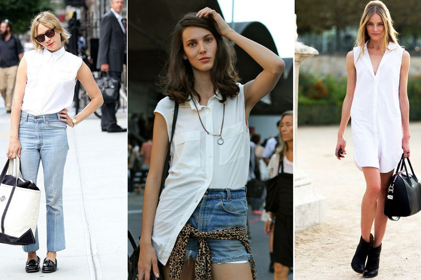 Így hordd az ujjatlan fehér inget nyáron, hogy igazán nőies legyen: 9 fajta stílust mutatunk