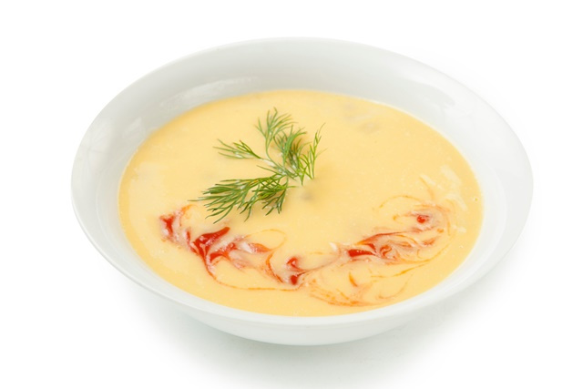 Celery cream soup with tomato sauce