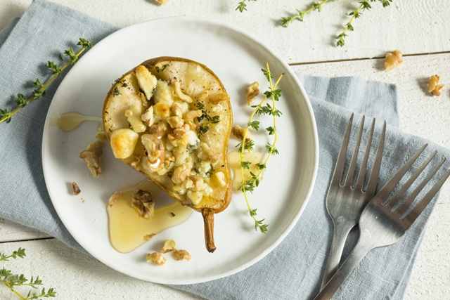 Homemade Baked Pears with Blue Cheese Honey Thyme and Walnuts