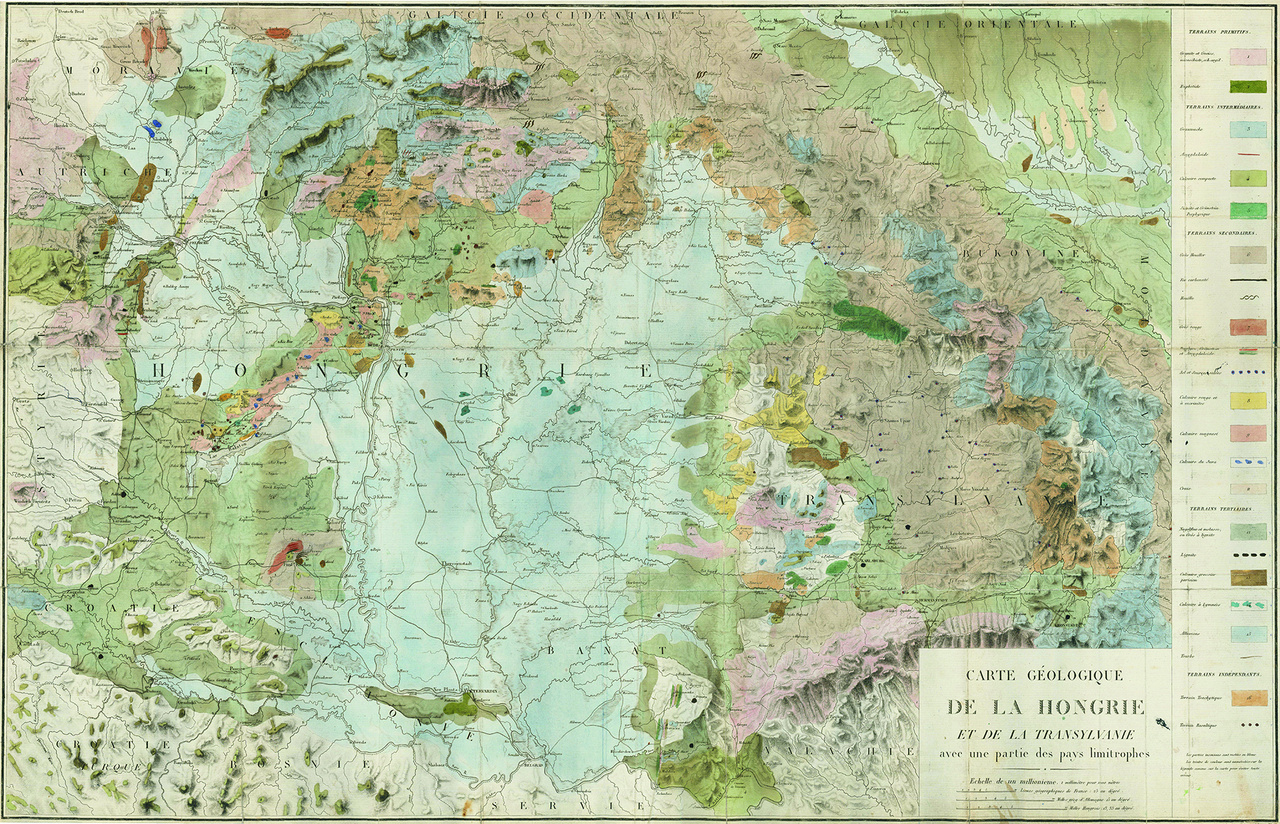 Magyarország első, az ország teljes területét lefedő földtani térképe, 1822-ből. Farncois-Suplice Beudant 1818-as utazása alapján szerkesztette és rajta 24-féle földtani képződményt különített el.