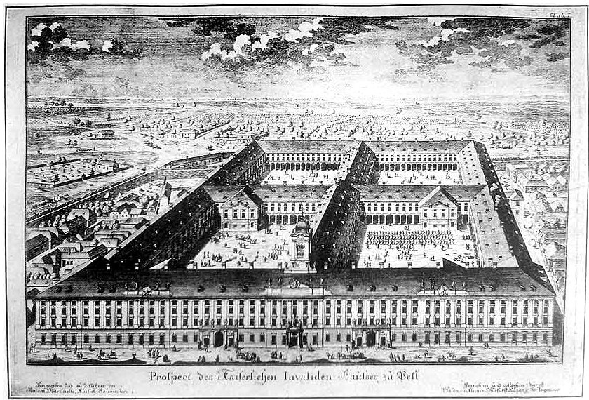 Az Invalidusok-házának terve Kleiner rézmetszetén 1740-ben.