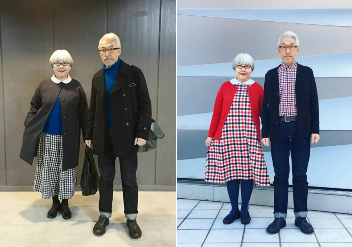divatos idős pár