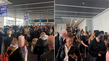 Tömött sorokban vártak a beléptetésre a Ferihegyre érkező utasok