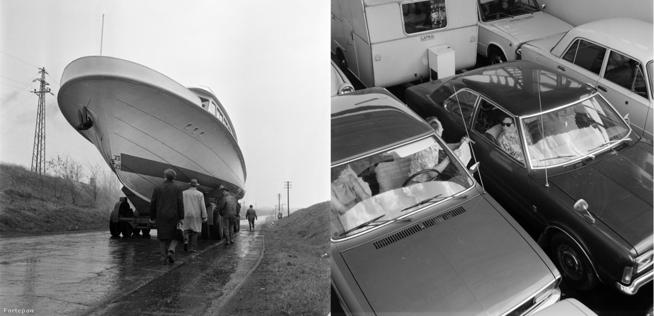 A "Balaton-Praha" hajó vízrebocsátása,1965.; Nyugat-német turisták a balatoni kompon, 1971.