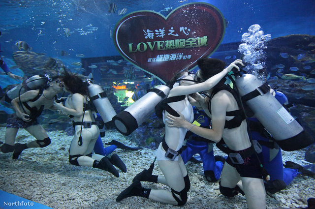 Csoportos vízalatti csókolózás Kínában
