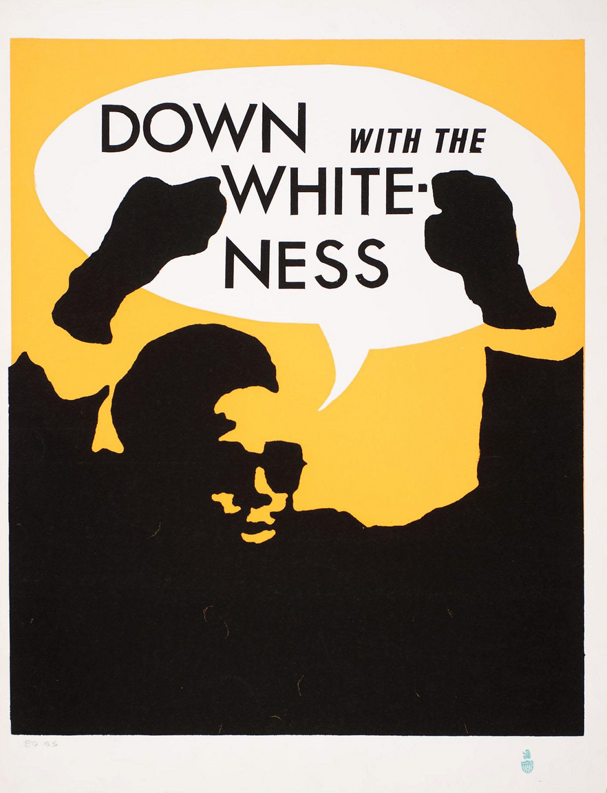 "Le a fehérséggel" – Rupert Gracia művészi plakátja a San Francisco-i egyetem diáktüntetéseihez készült.