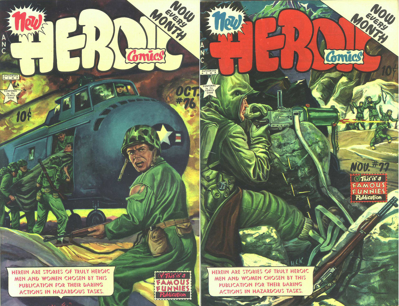 A Famous Funnies eredetileg könnyed szórakozással szolgáló képregénykiadó is csatasorba állt a Heroic Comics című, tízcentes, propagandacélú kiadványaival.