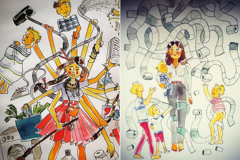 Ilyen az élet négy gyerekkel valójában: Cecília őszinte rajzokon mutatja meg a valóságot