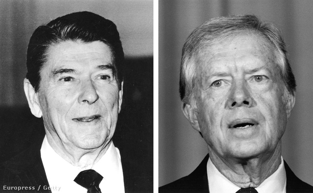 1980: Ronald Reagan és Jimmy Carter 489-49 az elektorok megoszlása