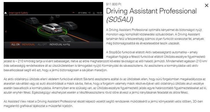 A BMW magyarországi honlapjának leírása a sávtartó-rendszerről, 2020. december 1-én