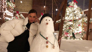 Celebek vs hó: Amy Schumer nem tudott felállni, Irina Shayk viszont hóemberrel pózolt