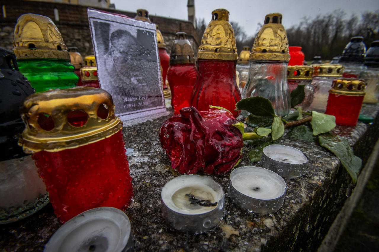 Fagyott rózsa a sitlkei templom mellett Balázs Fecó emlékhelyén 2020 december 3-án