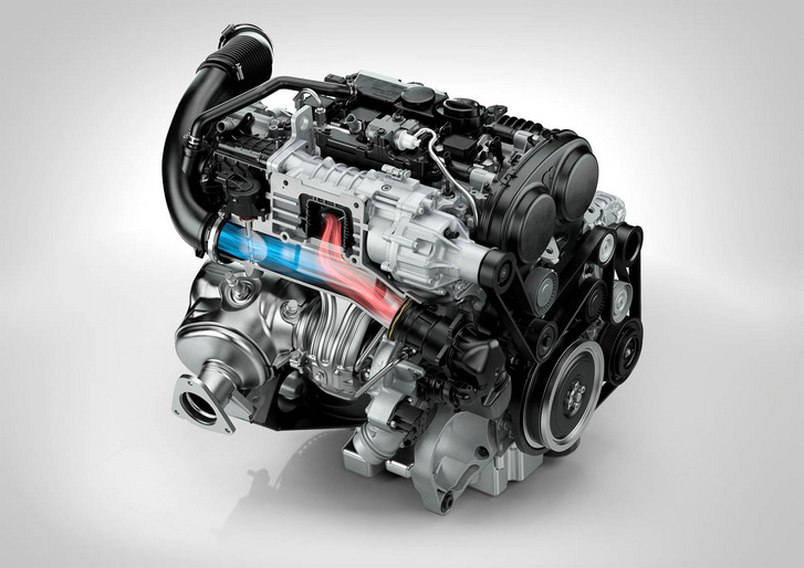 Kis fordulaton a főtengelyről, szíjjal hajtott kompresszor segít növelni a forgatónyomatékot és javítani a gázreakciót a Volvo kétliteres benzinmotorján, míg a nagy csúcsteljesítményt (306 LE) már turbóval érik el