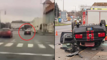 Videón, ahogy egy Ford Mustang fejre áll Nyíregyházán