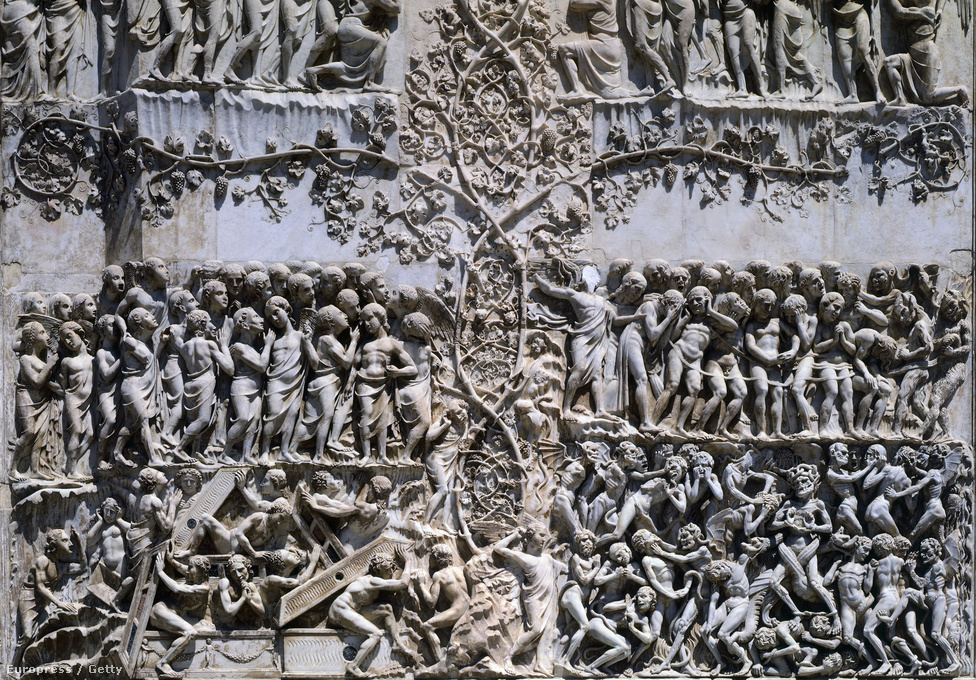 Lorenzo Maitani olasz szobrász (1270-környékén alkotott) - Az végső ítélet napja c. műve az Orvieto katedrális falán.