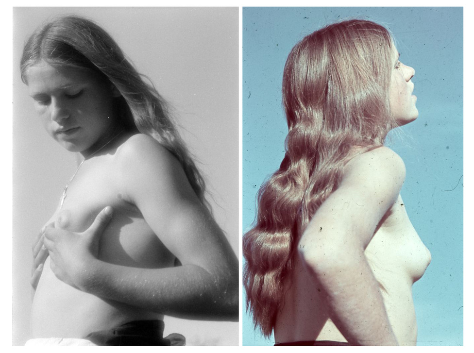 Orosz női aktok, feltehetően fürdés közben, a szabadban készült képek.