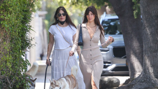Leonardo DiCaprio barátnője a szokásos színében ment kutyát sétáltatni