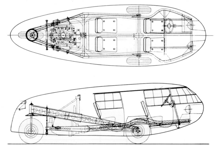Minden szempontból forradalmi autó volt a Dymaxion Car. Formája áramvonalas, V8-as farmotorja az első kerekeket hajtotta