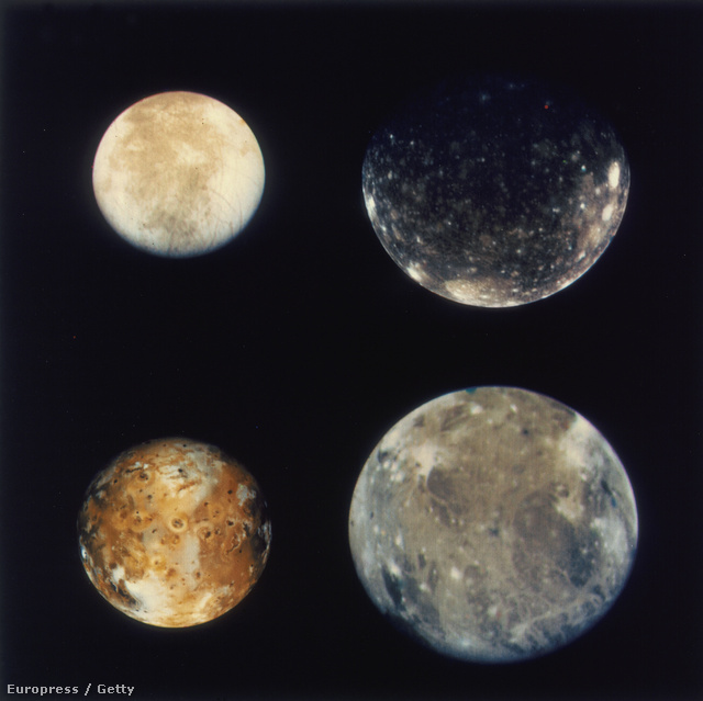 Europa, Callisto, Ganümédész és Io - a Voyager fotói a Jupiter holdjairól.