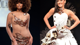 Édes viseletek: csokoládéból készült ruhákban pompáztak a modellek Párizsban