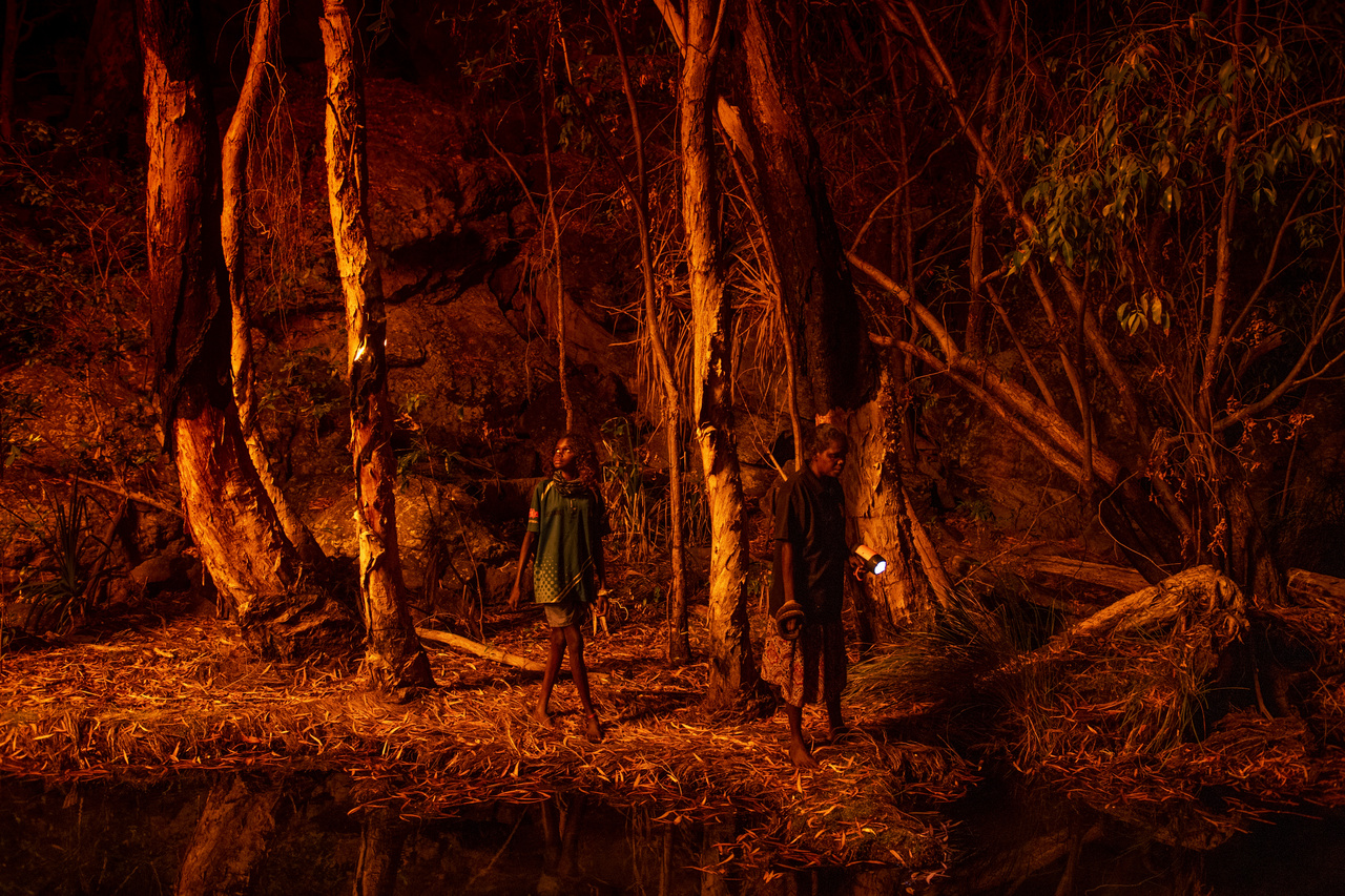 A 11 éves Stacey Lee a fák törzsét meggyújtva teremt természetes világítást ahhoz, hogy megtalálják az aljnövényzetben rejtőzködő ausztrál szemölcsöskígyók fészkét.	