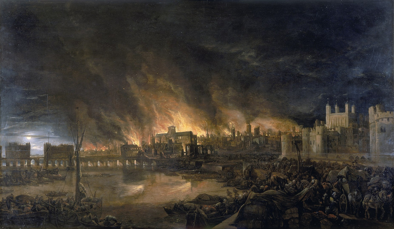 Úgy tűnik, az angolok nem tanultak az ókori Róma pusztulásából. Az 1666-os londoni tűzvész több emberi mulasztás következménye, de elsősorban egy pékség tulajdonosáé, aki az egyik kemencében magára hagyta az égő parazsat. London majdnem 4 napon át lángolt, ami egyrészt annak tudható be, hogy a hatóságok nem reagáltak megfelelően, másrészt a város adottságai sem voltak a legjobbak, hiszen a város akkoriban rendkívül túlépített, zsúfolt volt, számos helyen fából, kátrányból, lenből épült raktárak, kunyhók álltak. Rontotta a helyzetet, hogy több raktárban lőporos hordókat tároltak. A brit fővárosban mintegy 80 templom, számos intézmény, 13 ezernél is több ház égett le, a 80 ezer fős lakosságból 70 ezren váltak hajléktalanná. A hivatalos halálozási adatok szerint összesen 6 fő veszítette életét a tűzvészben, amit a történészek szerint meglehetősen valószínűtlen. A város újjáépítése közel 30 évig tartott. 