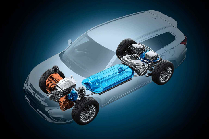 Alapvetően a sárga színnel jelzett belsőégésű motorból és generátorból álló egység áramával táplált kék színű elektromotorok mozgatják a konnektoros Mitsubishi Outlandert. Nagy sebességnél egy kuplung közvetlen kapcsolatot hoz létre a belsőégésű motor és a kerekek között