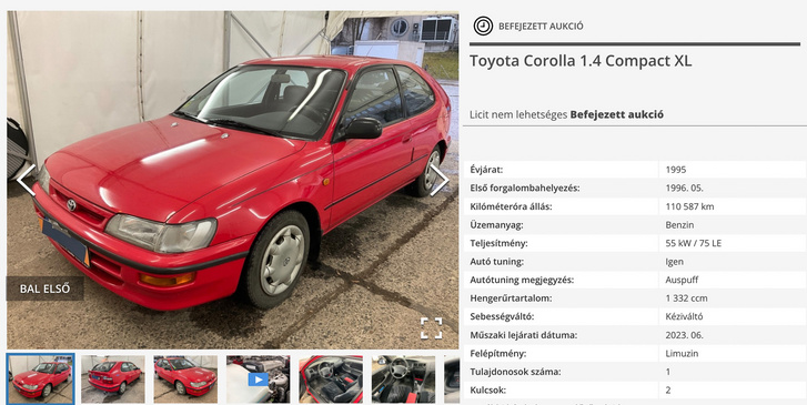 Corolla, még az aukciós oldal kínálatában