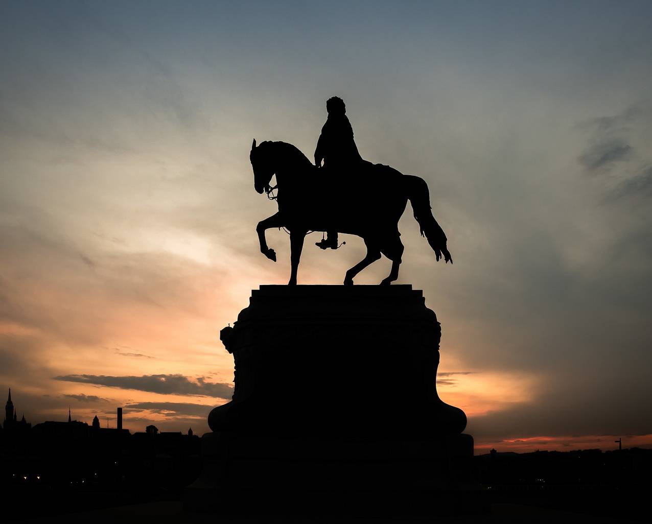 Silhouette of Gyula Andrássy statue (Budapest, Hungary)
