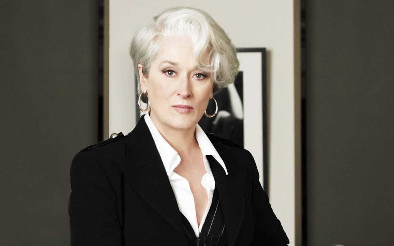 Meryl Streep az Ördög Pradát visel forgatásán