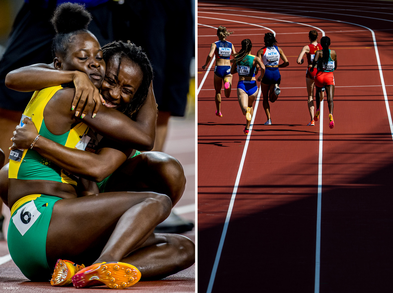Balra a női 200 m-en győztes jamaicai Shericka Jackson. Jobbra a női 800 m selejtezője