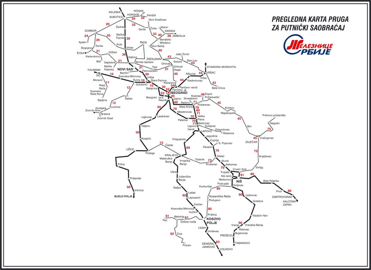Szerbia aktuális vasúti térképe