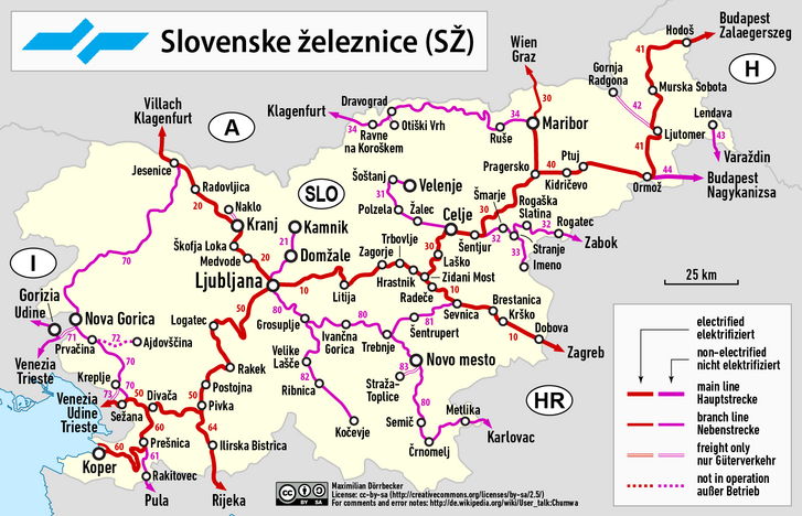 Szlovénia vasúti térképe